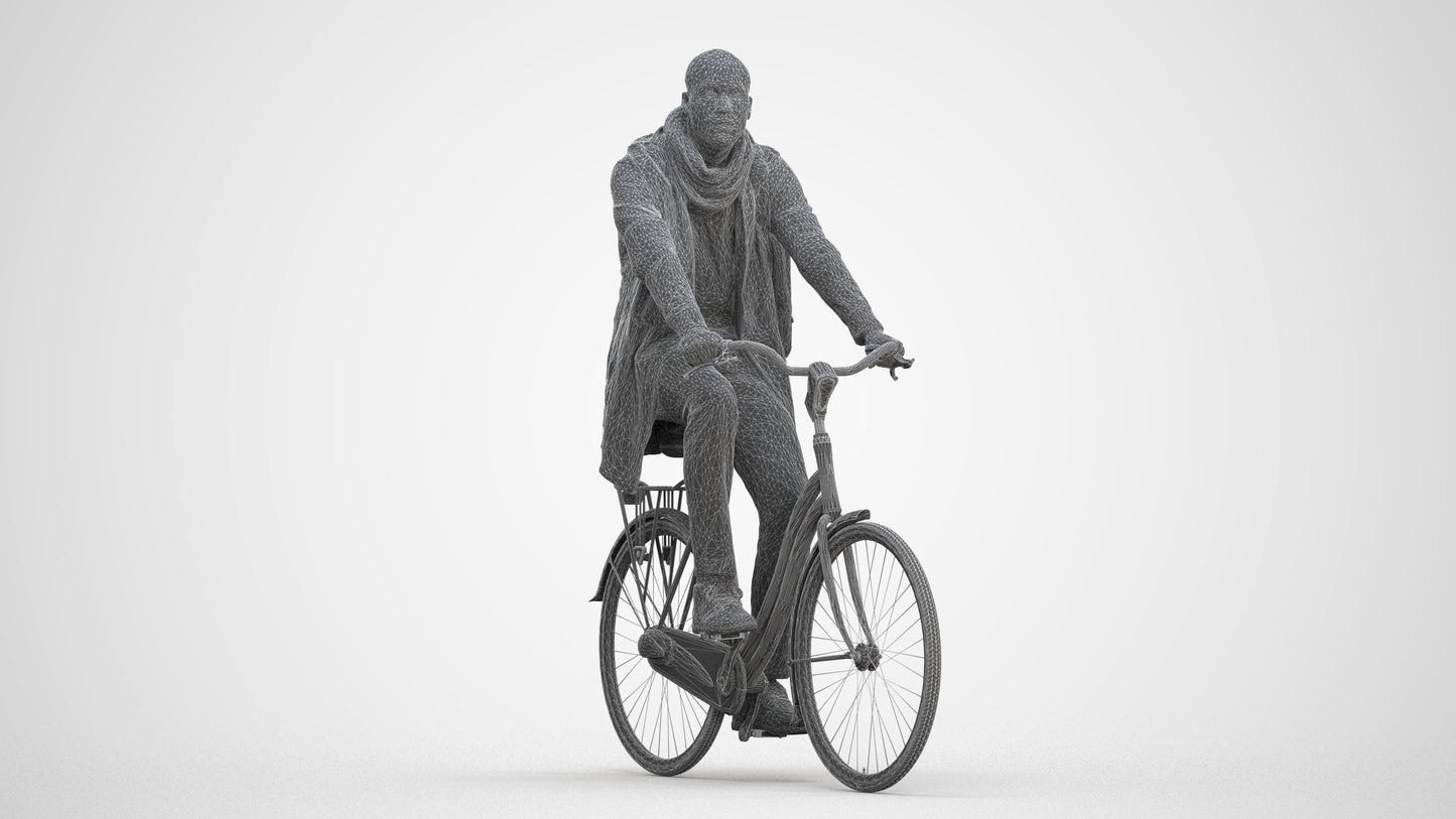 3D human model man casual sitting, photogrammetry scanned person for archviz, three-quarter front view render
