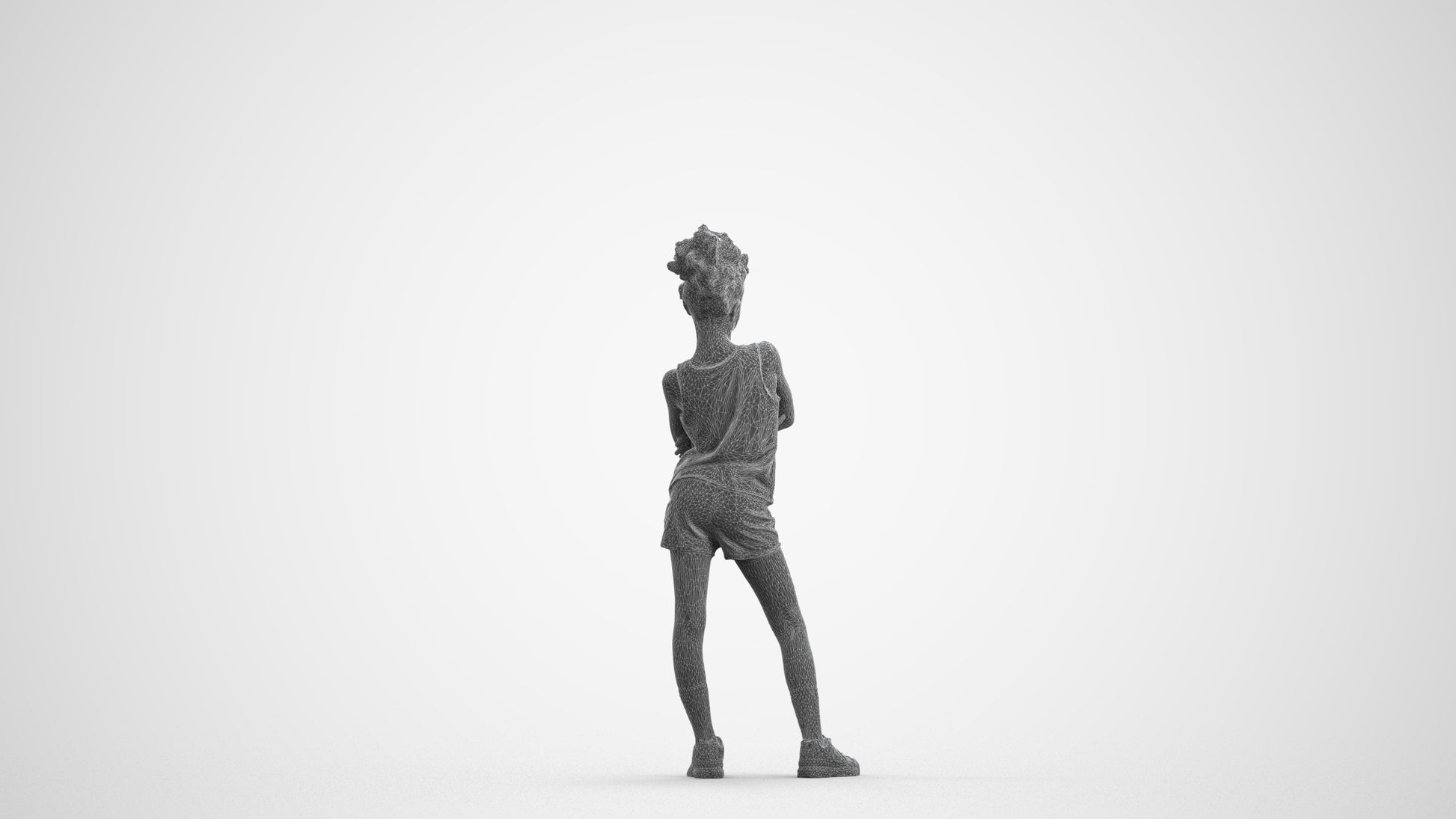scanned 3D girl sport kids, photogrammetry people for Enscape and V-Ray, wireframe front view