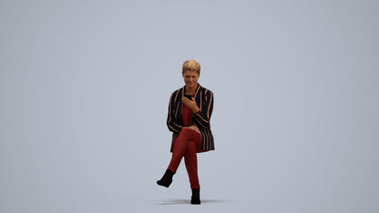 3D scanned woman sitting business, photorealistic archviz people for Enscape and SketchUp, standing pose render
