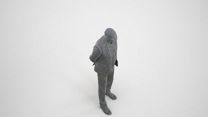 realistic 3D senior man business standing, scanned archviz people for Blender and 3ds Max, wireframe three-quarter view