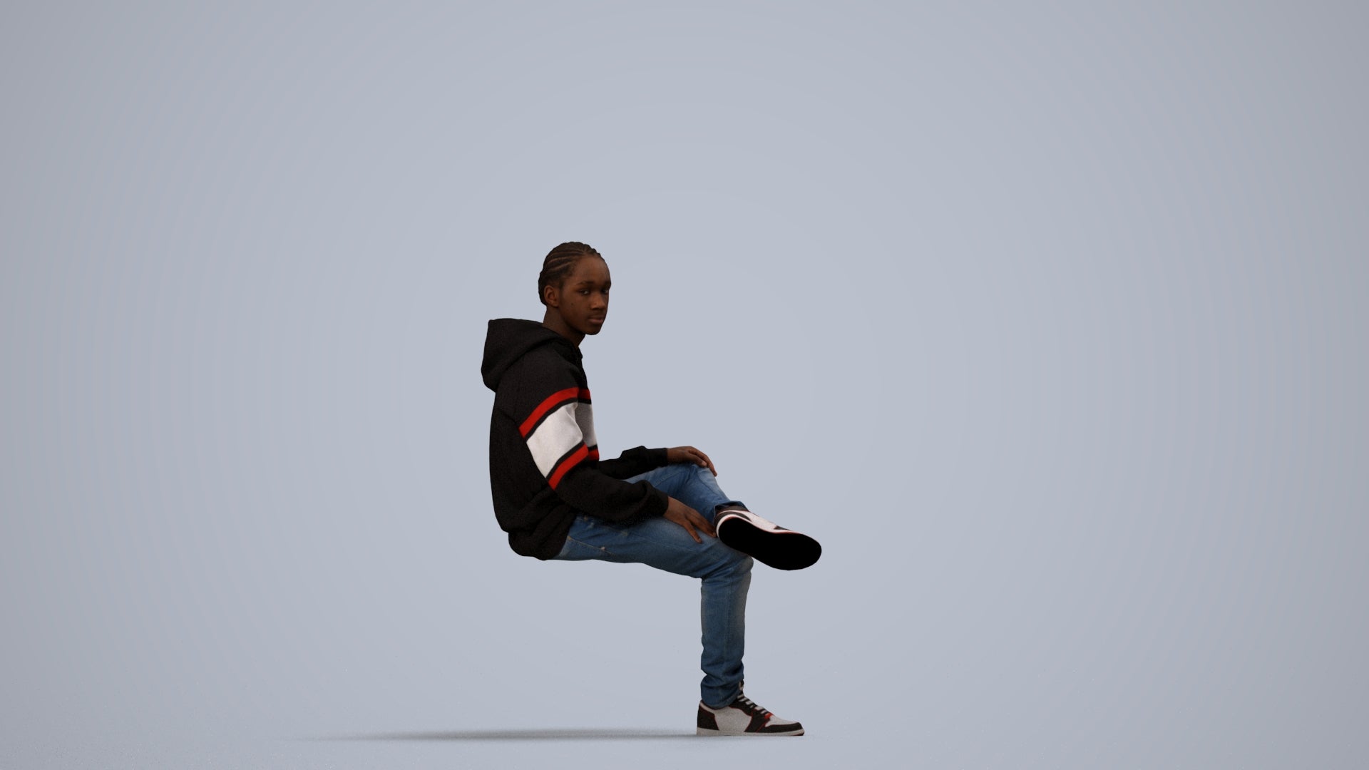 realistic 3D boy casual kids, scanned archviz people for Blender and 3ds Max, side view render
