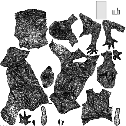 3D people model man casual sitting, scanned human for 3ds Max rendering, wireframe top-down view