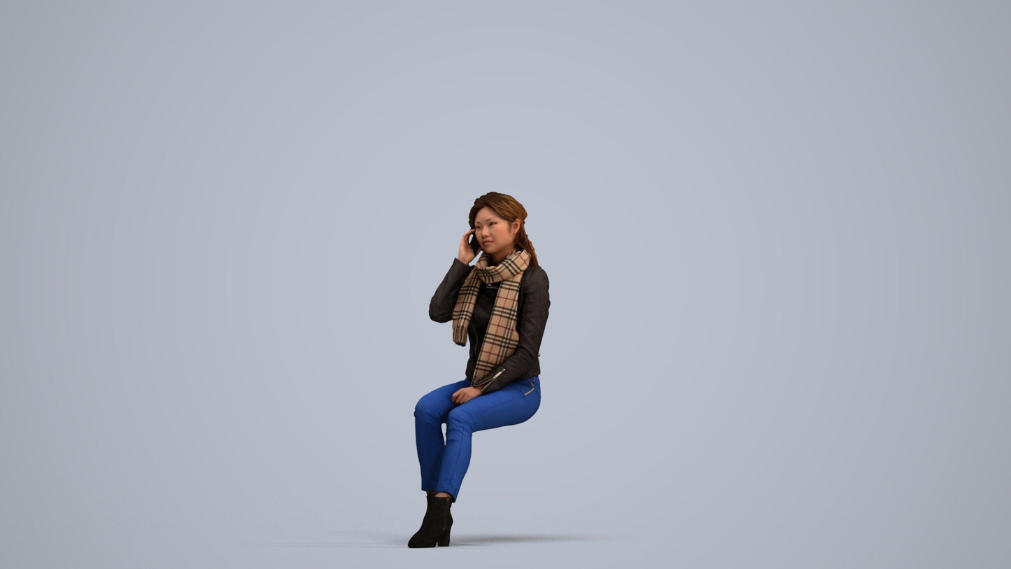 realistic 3D human woman casual sitting, archviz people FBX OBJ for Blender, standing pose render