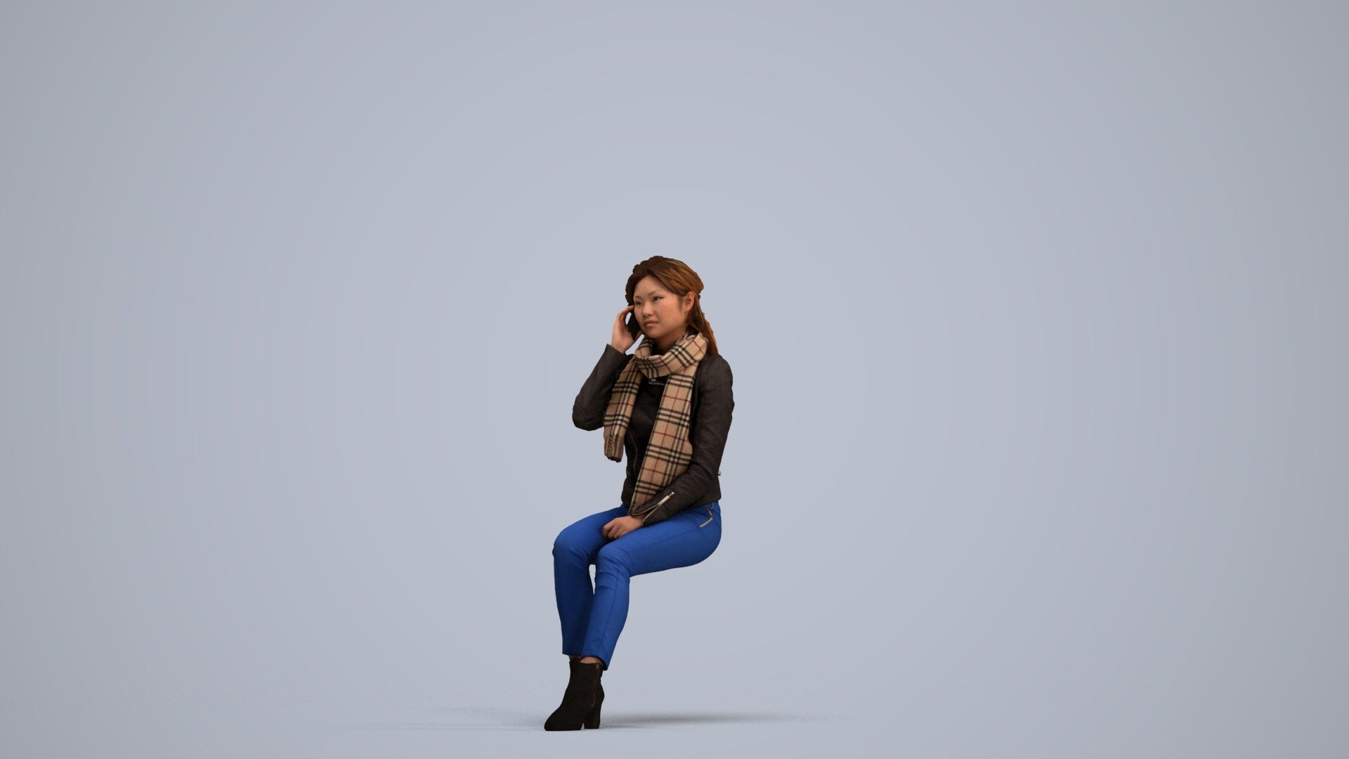 realistic 3D human woman casual sitting, archviz people FBX OBJ for Blender, standing pose render
