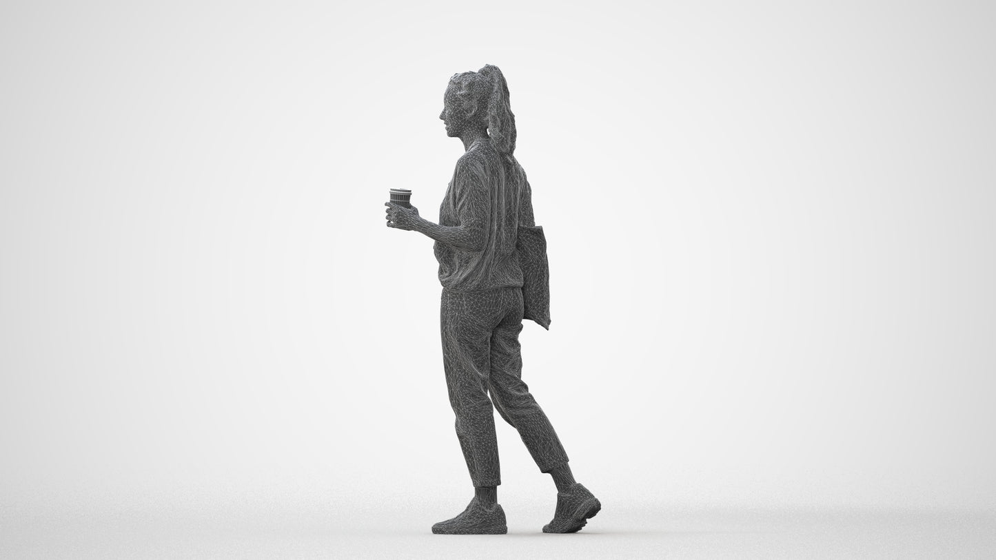 scanned 3D woman casual walking, photogrammetry people for Enscape and V-Ray, square thumbnail