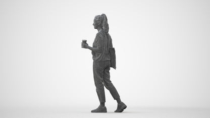 scanned 3D woman casual walking, photogrammetry people for Enscape and V-Ray, square thumbnail