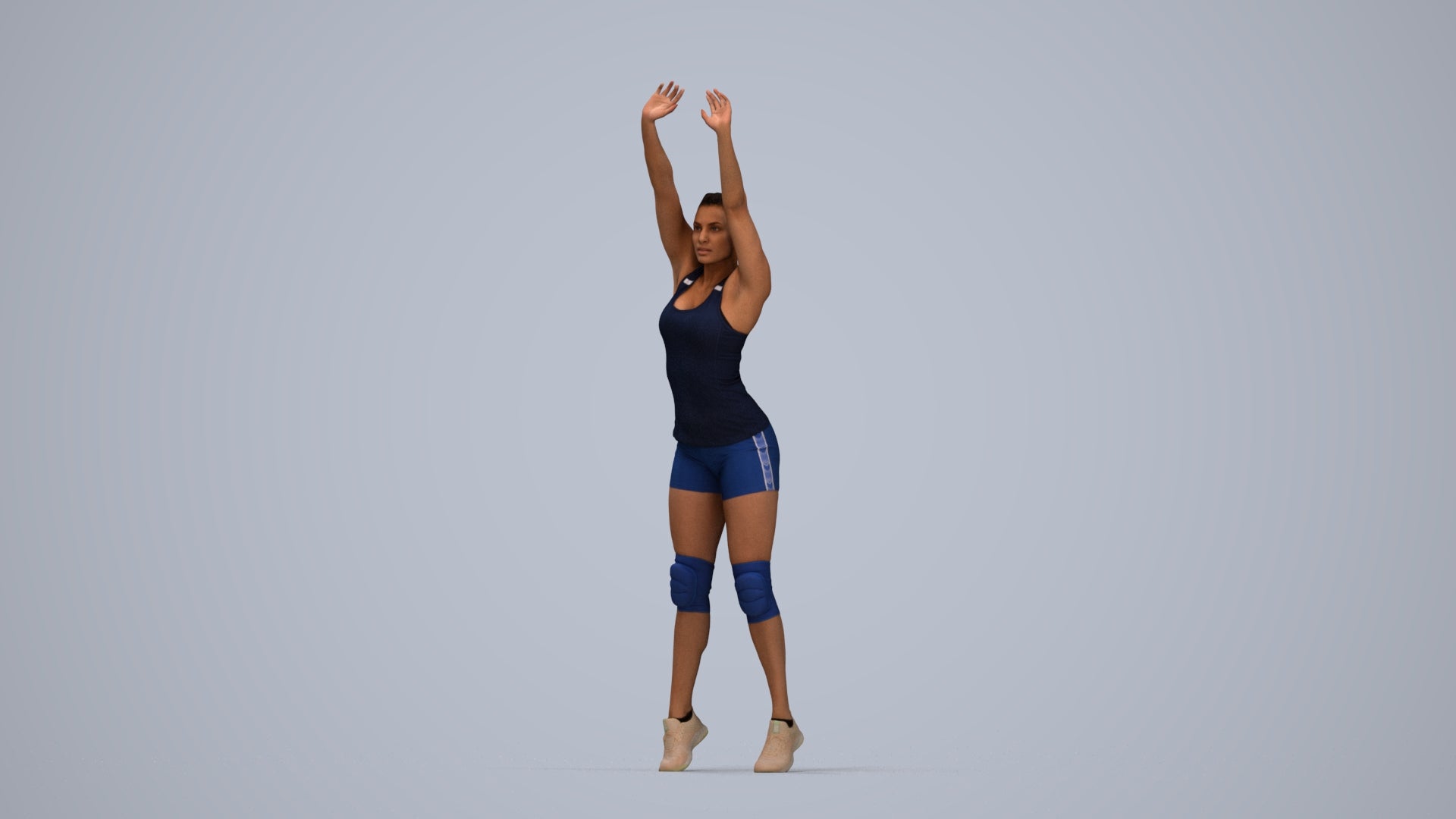 realistic 3D human woman sport, archviz people FBX OBJ for Blender, top-down view render