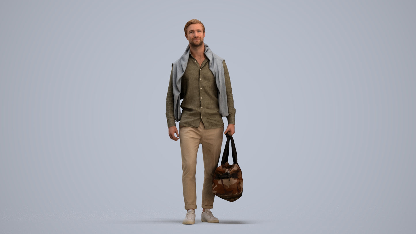 realistic 3D man casual walking, scanned archviz people for Blender and 3ds Max, standing pose render