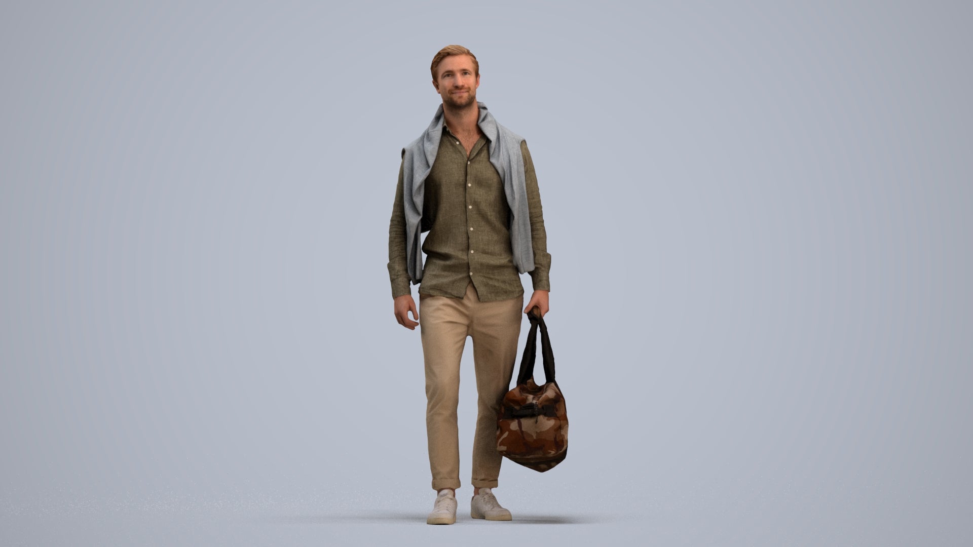 realistic 3D man casual walking, scanned archviz people for Blender and 3ds Max, standing pose render