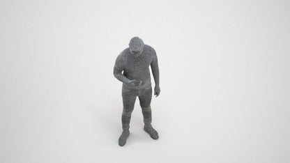 photogrammetry 3D man casual standing, realistic human model archviz FBX, wireframe three-quarter view