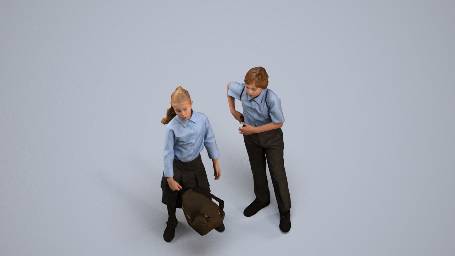 photogrammetry 3D girl kids, realistic human model archviz FBX, back view render
