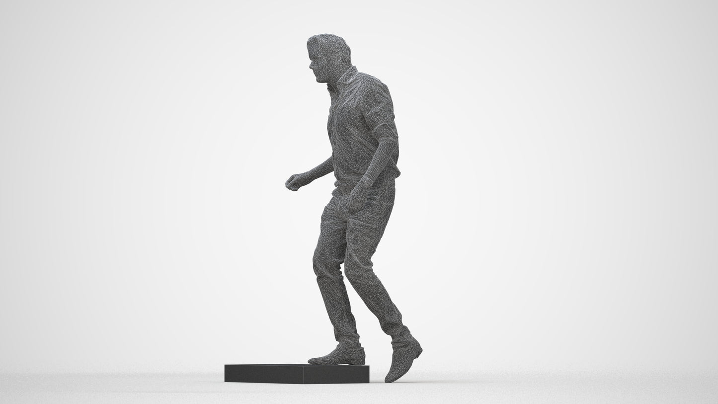 realistic 3D human man casual standing, archviz people FBX OBJ for Blender, wireframe back view