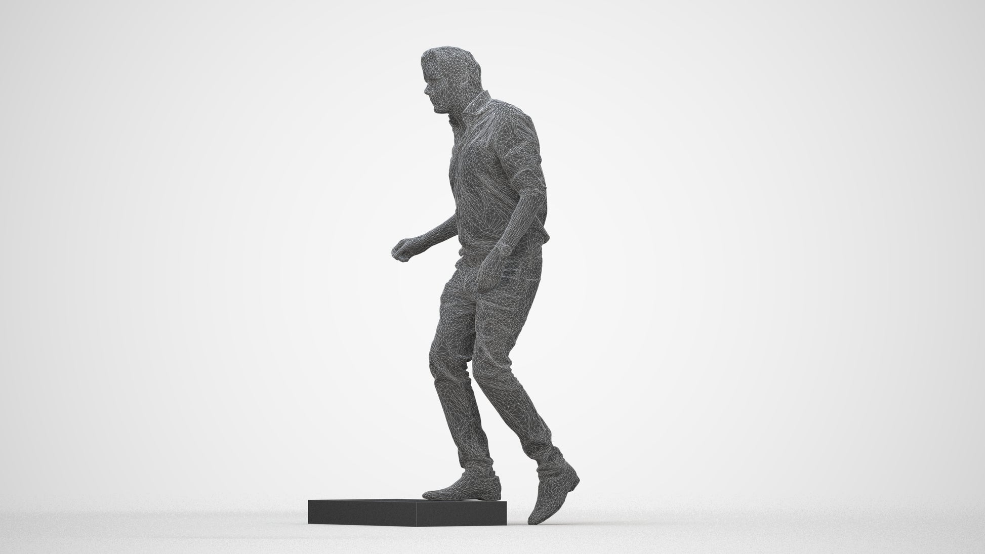 realistic 3D human man casual standing, archviz people FBX OBJ for Blender, wireframe back view