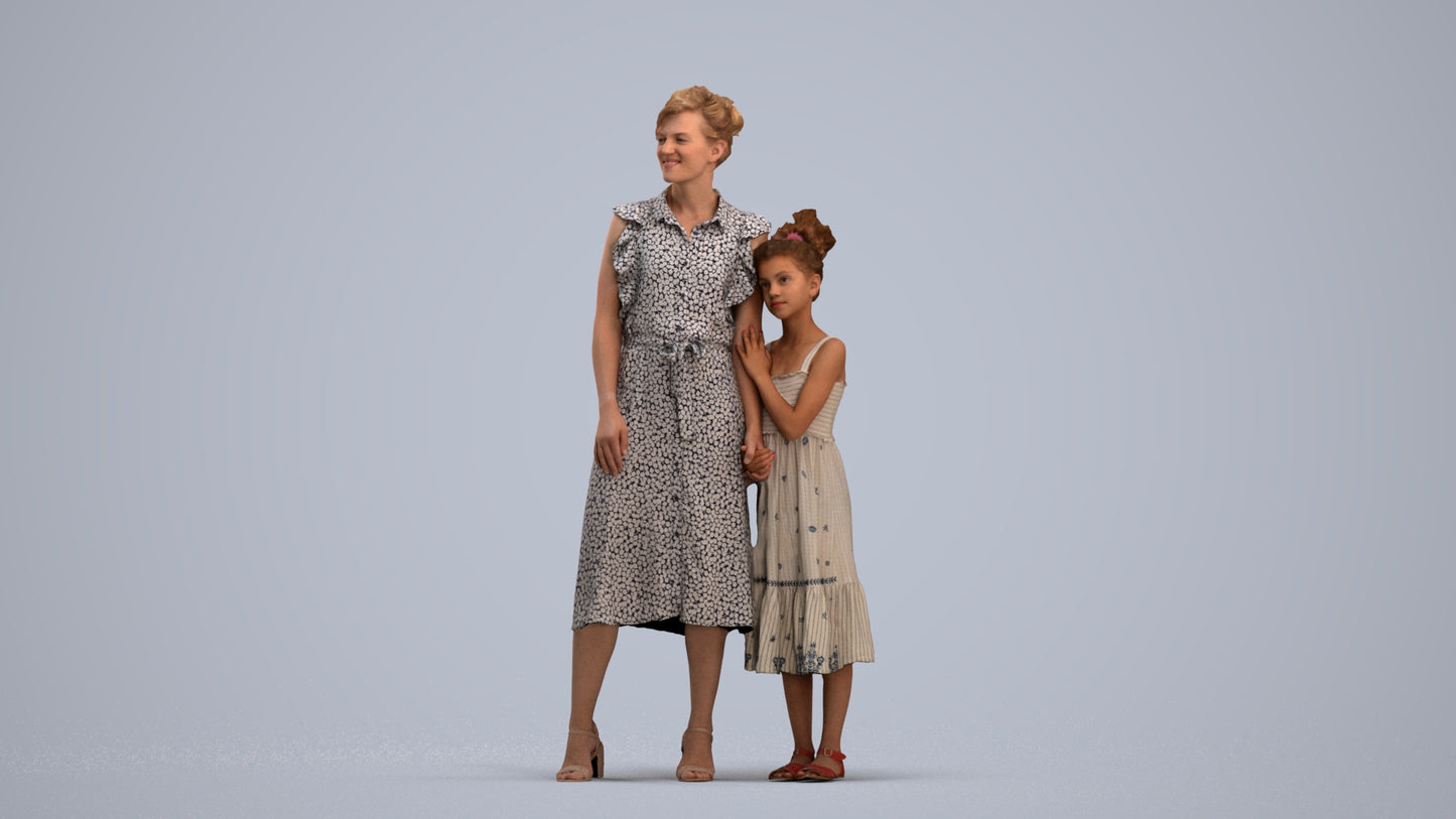 3D people model girl casual kids, scanned human for 3ds Max rendering, standing pose render