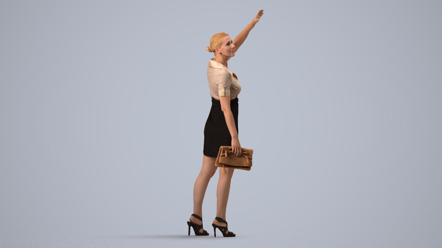 3D scanned woman standing business, photorealistic archviz people for Enscape and SketchUp, side view render