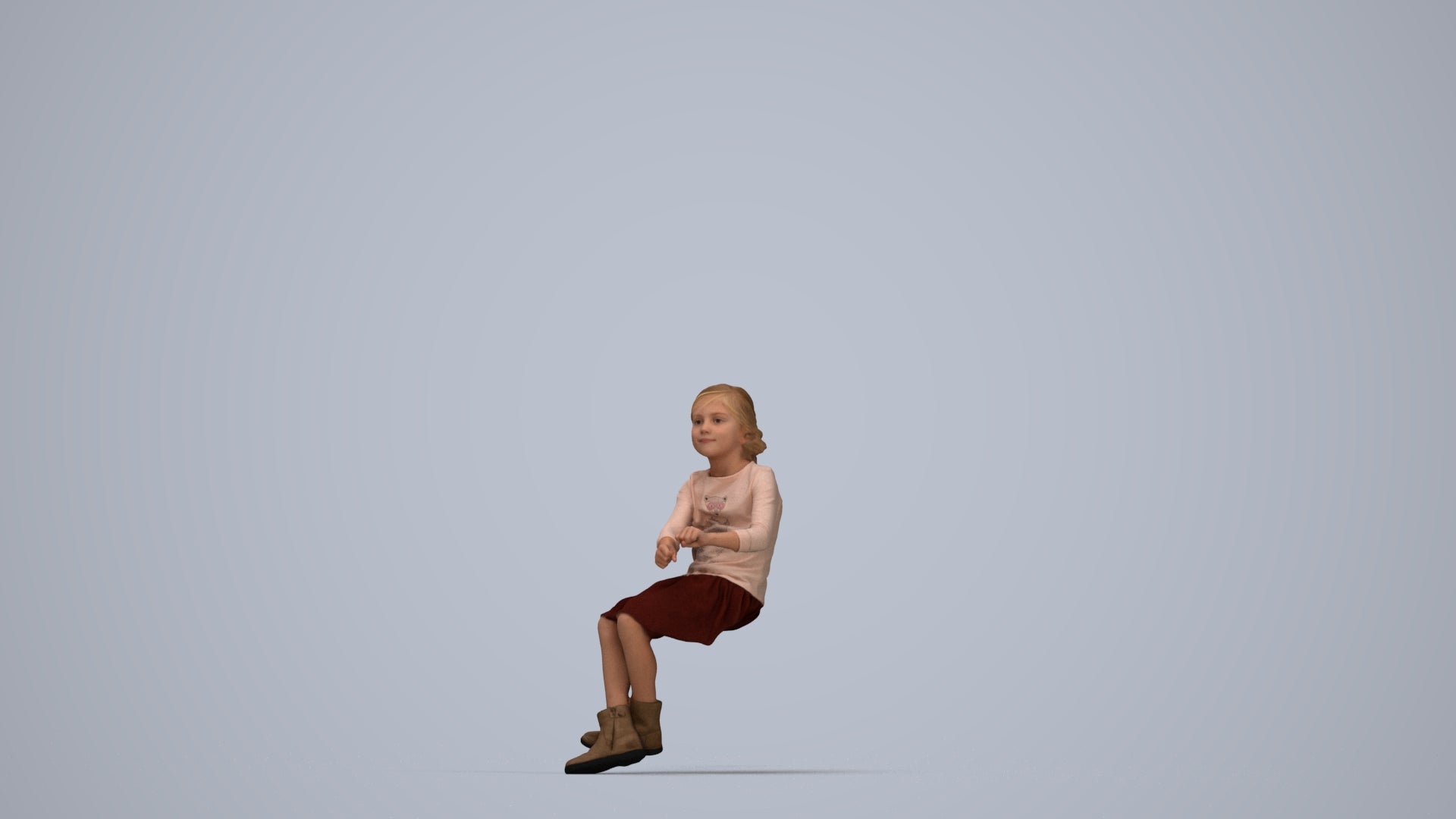 realistic 3D human girl casual kids, archviz people FBX OBJ for Blender, top-down view render