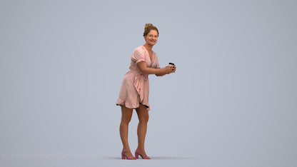 3D human model woman casual standing, photogrammetry scanned person for archviz, standing pose render