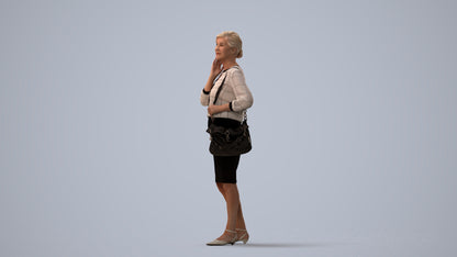 realistic 3D human senior woman business standing, archviz people FBX OBJ for Blender, three-quarter view render