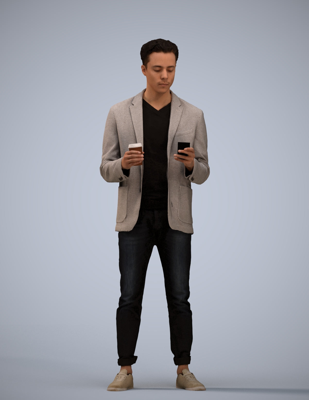 3D human model man business standing, photogrammetry scanned person for archviz
