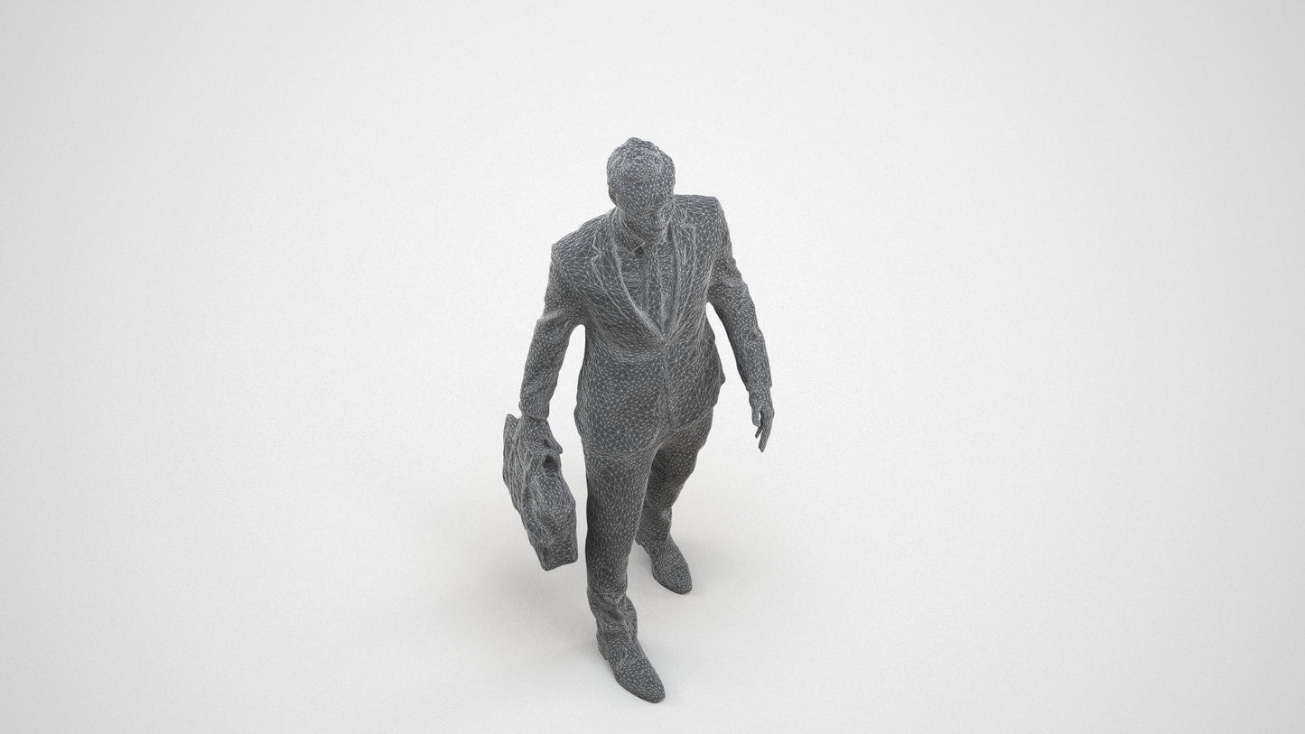 scanned 3D man formal business, photogrammetry people for Enscape and V-Ray, wireframe three-quarter view