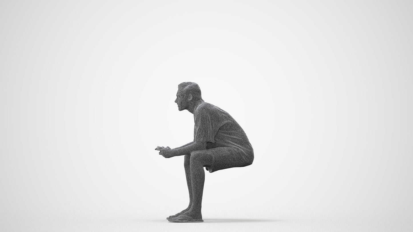 scanned 3D man casual sitting, photogrammetry people for Enscape and V-Ray, square thumbnail