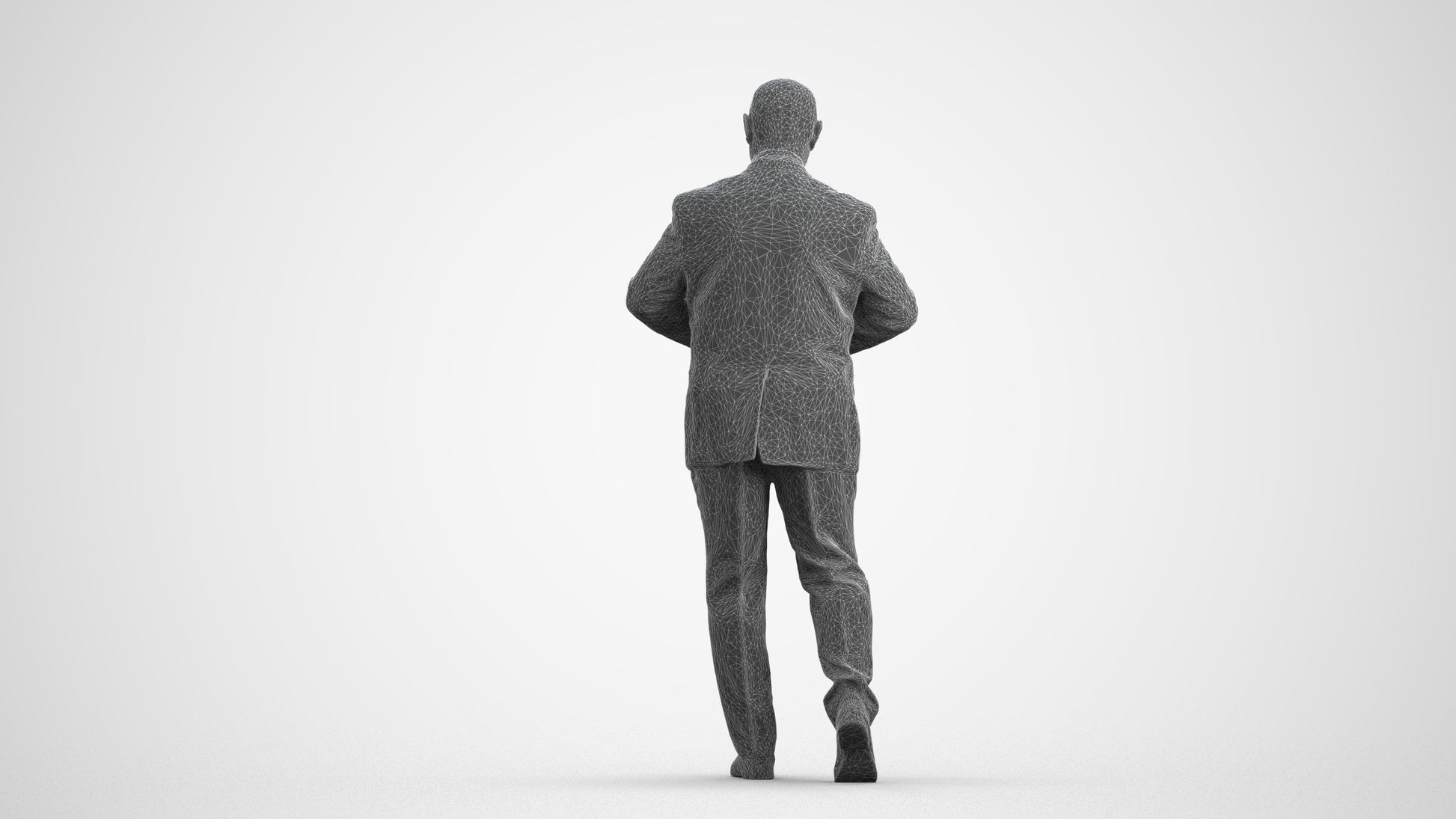 3D human model senior man business mix, photogrammetry scanned person for archviz, wireframe front view
