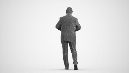 3D human model senior man business mix, photogrammetry scanned person for archviz, wireframe front view