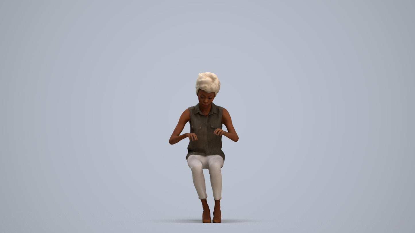 scanned 3D woman casual sitting, photogrammetry people for Enscape and V-Ray, standing pose render