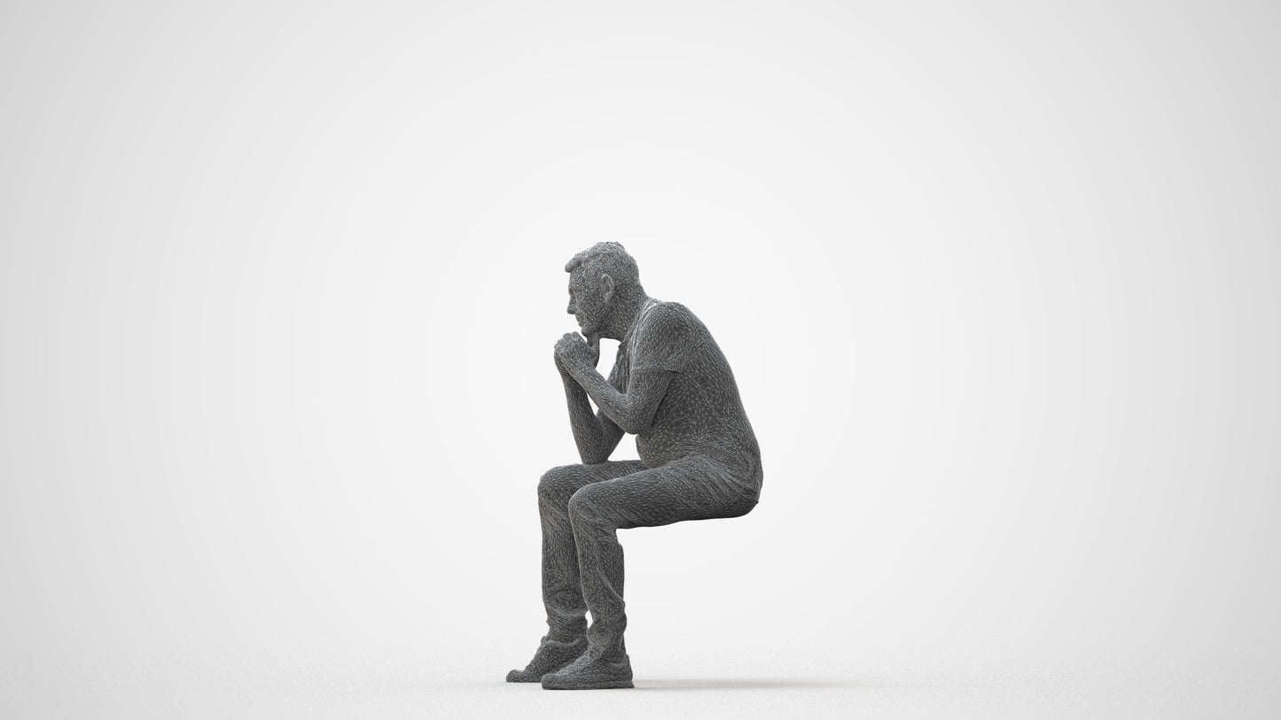 realistic 3D senior man casual sitting, scanned archviz people for Blender and 3ds Max, square thumbnail