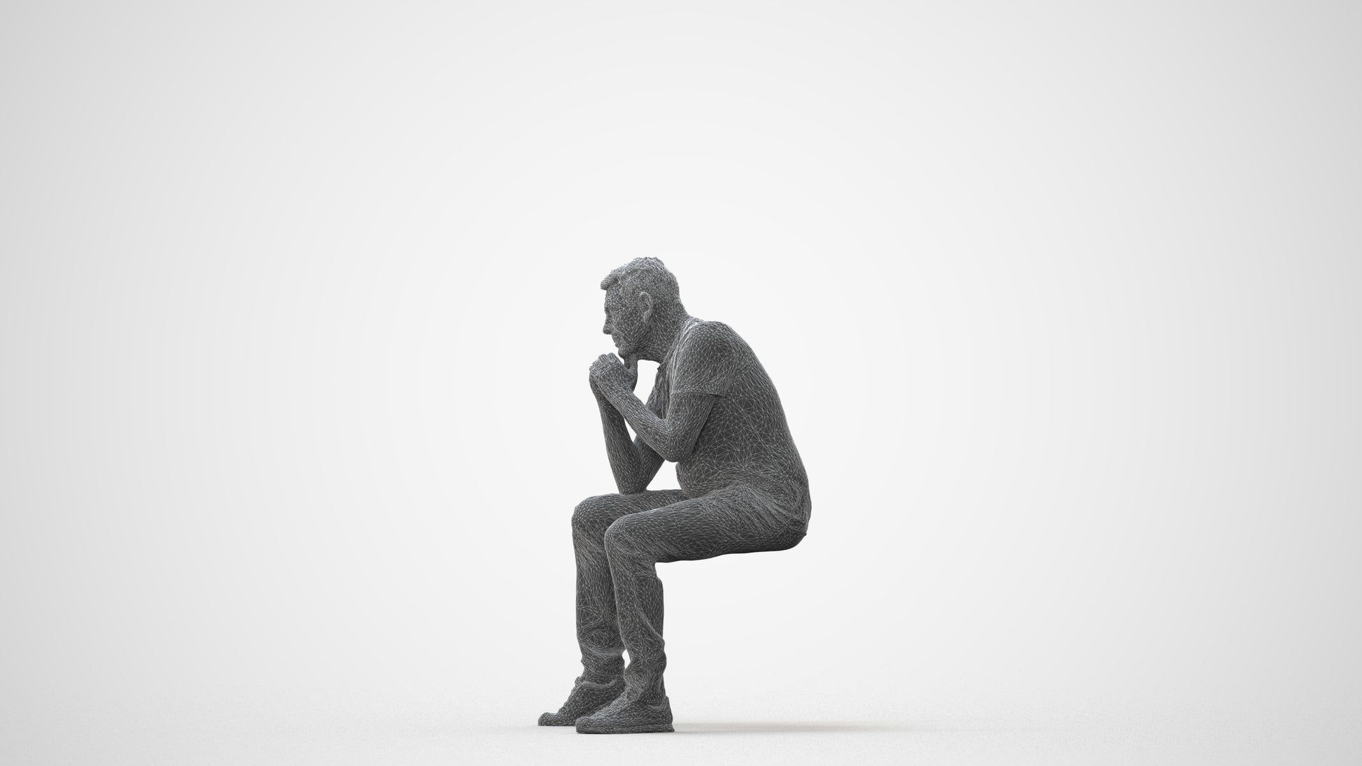 realistic 3D senior man casual sitting, scanned archviz people for Blender and 3ds Max, square thumbnail