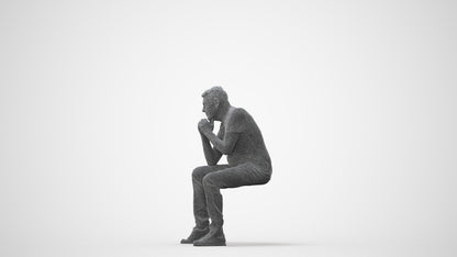 realistic 3D senior man casual sitting, scanned archviz people for Blender and 3ds Max, square thumbnail