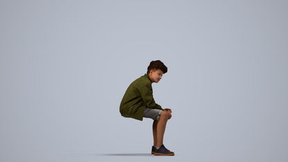 3D human model boy casual kids, photogrammetry scanned person for archviz, side view render
