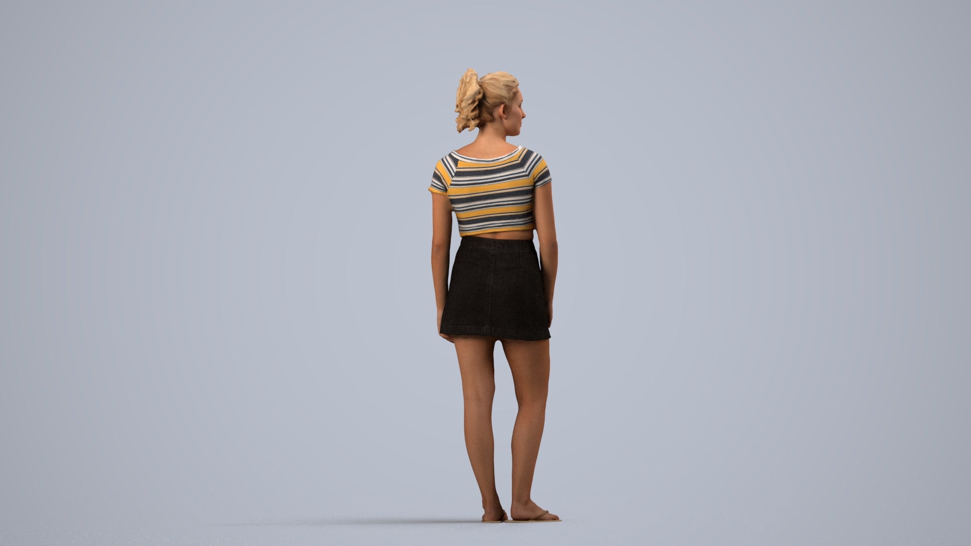 realistic 3D people woman casual standing, render-ready for V-Ray and Corona, FBX OBJ, side view render