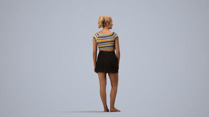 realistic 3D people woman casual standing, render-ready for V-Ray and Corona, FBX OBJ, side view render