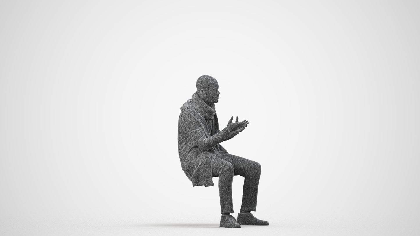 realistic 3D man casual pool, scanned archviz people for Blender and 3ds Max, wireframe side view