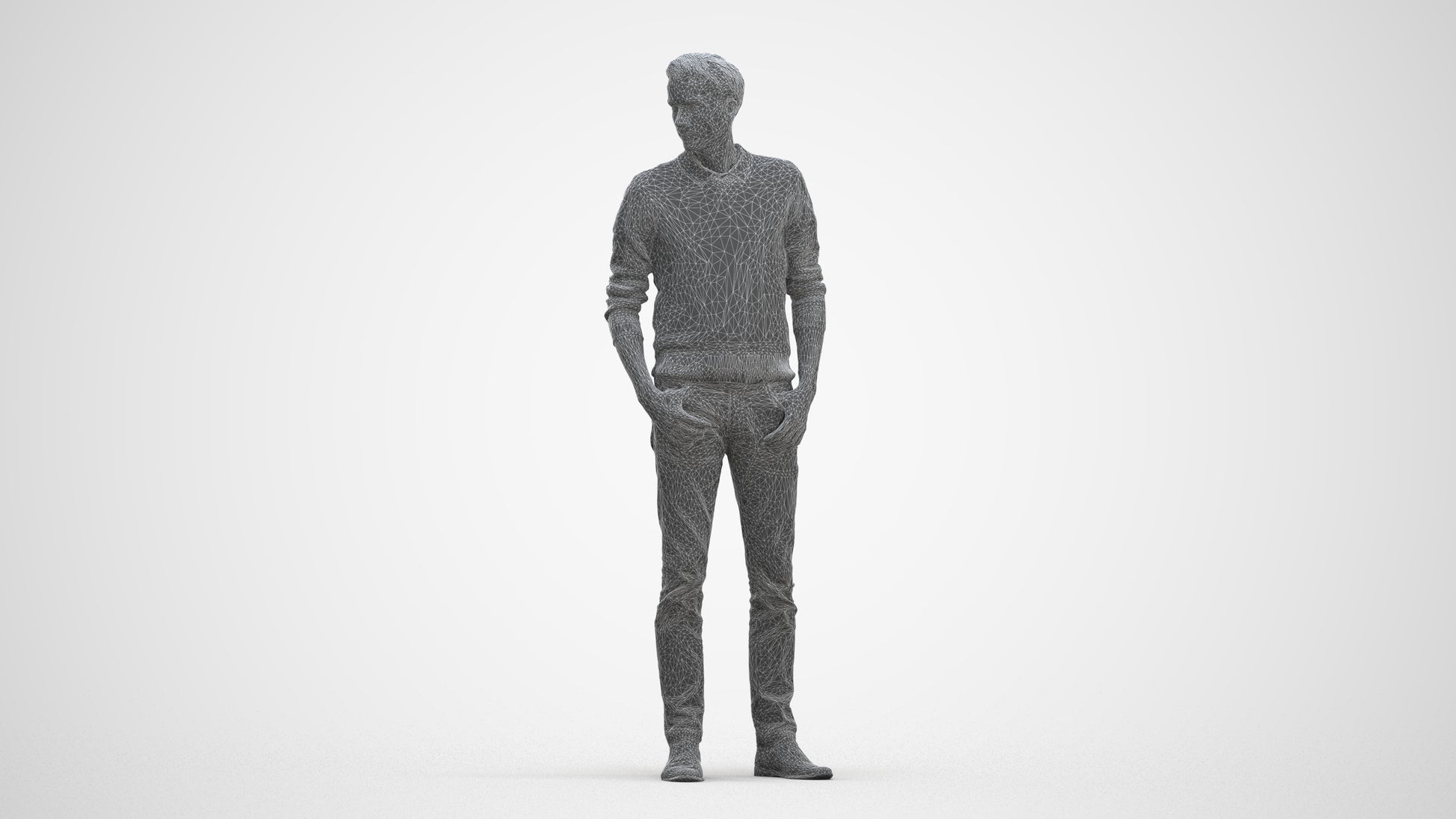 realistic 3D people man casual standing, render-ready for V-Ray and Corona, FBX OBJ, three-quarter front view render