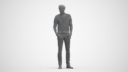 realistic 3D people man casual standing, render-ready for V-Ray and Corona, FBX OBJ, three-quarter front view render