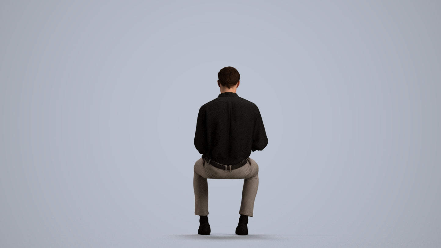 realistic 3D people man casual sitting, render-ready for V-Ray and Corona, FBX OBJ, front view render