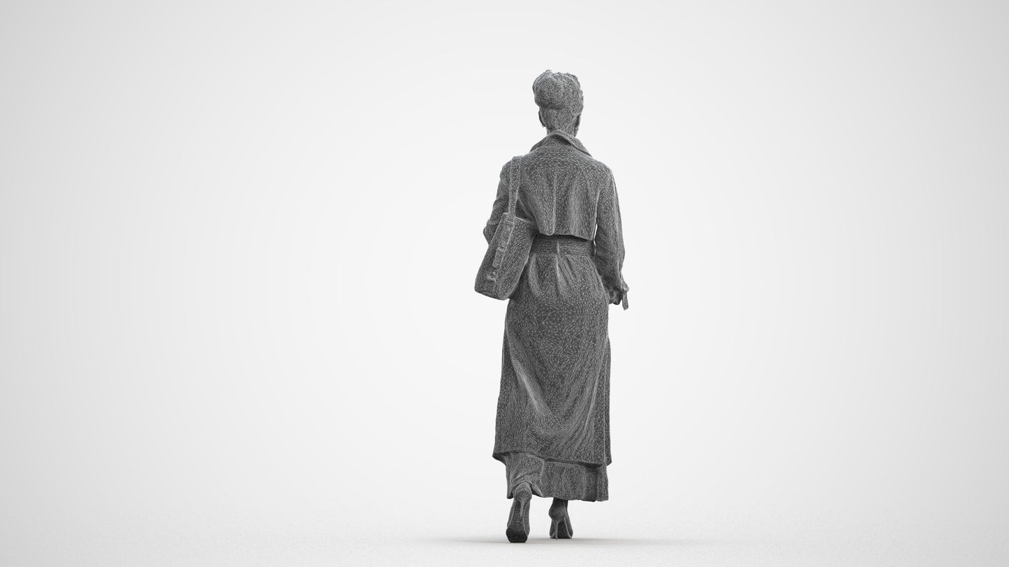 photogrammetry 3D woman casual walking, realistic human model archviz FBX, wireframe front view