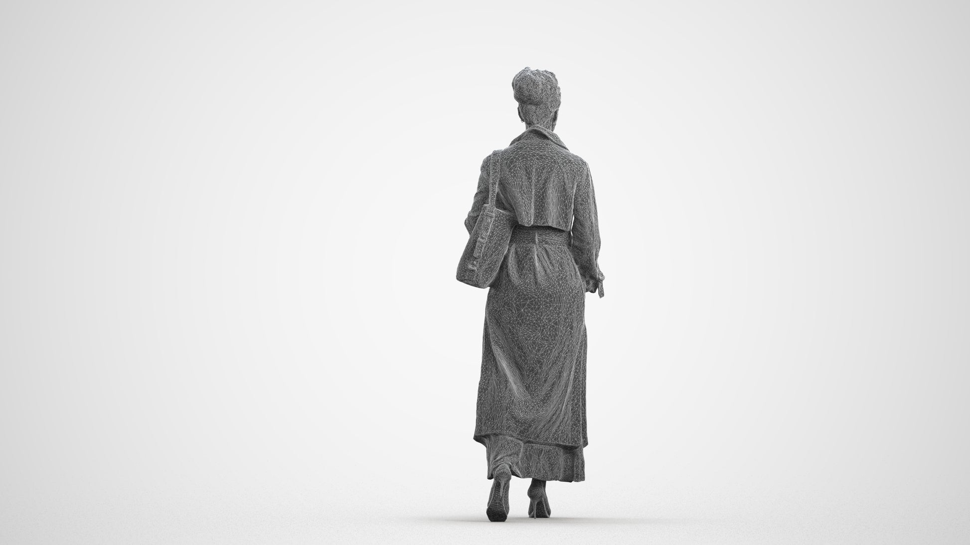 photogrammetry 3D woman casual walking, realistic human model archviz FBX, wireframe front view