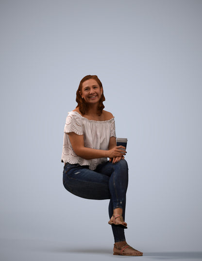 realistic 3D people woman casual sitting, render-ready for V-Ray and Corona, FBX OBJ