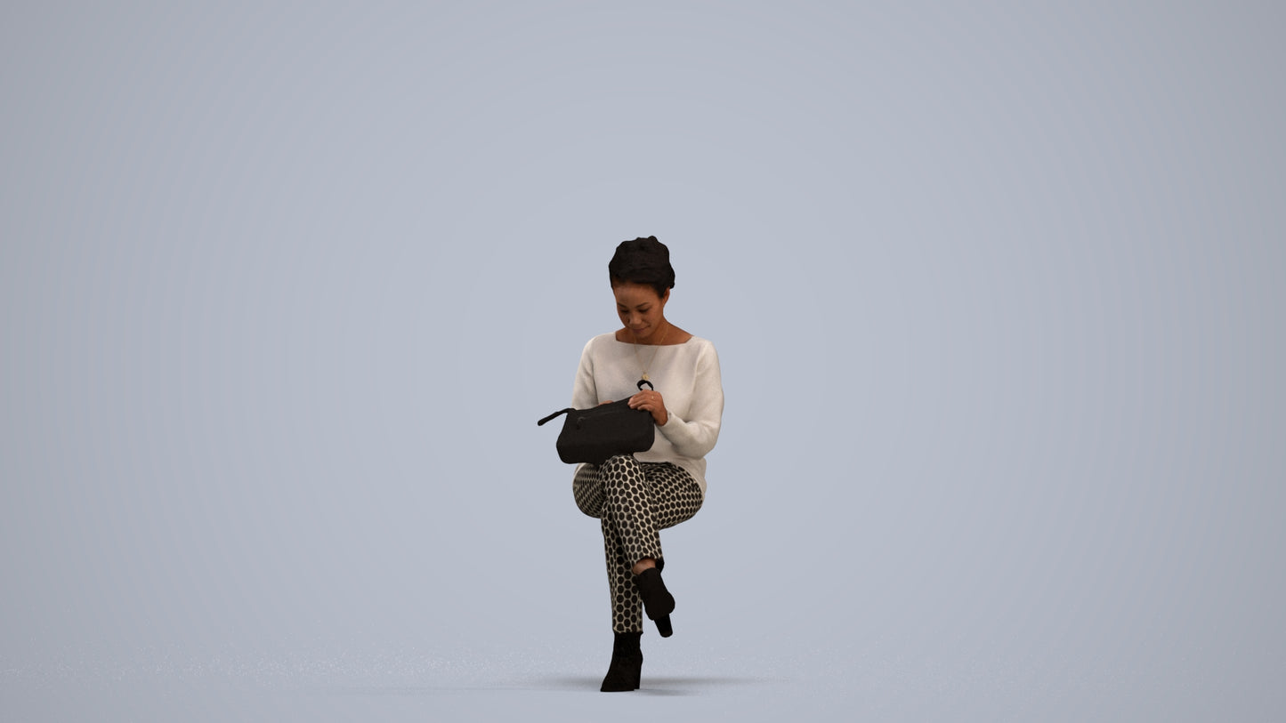 realistic 3D human woman casual sitting, archviz people FBX OBJ for Blender, standing pose render