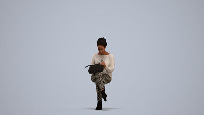 realistic 3D human woman casual sitting, archviz people FBX OBJ for Blender, standing pose render