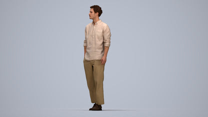 3D human model man casual walking, photogrammetry scanned person for archviz, back view render