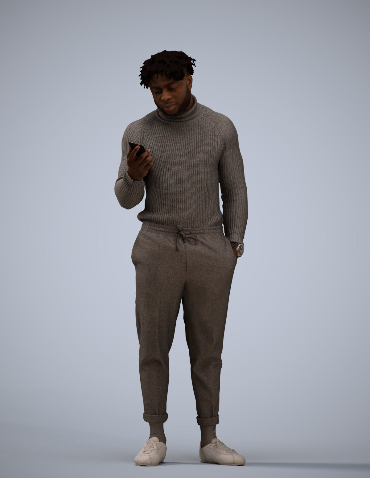 3D human model man casual standing, photogrammetry scanned person for archviz
