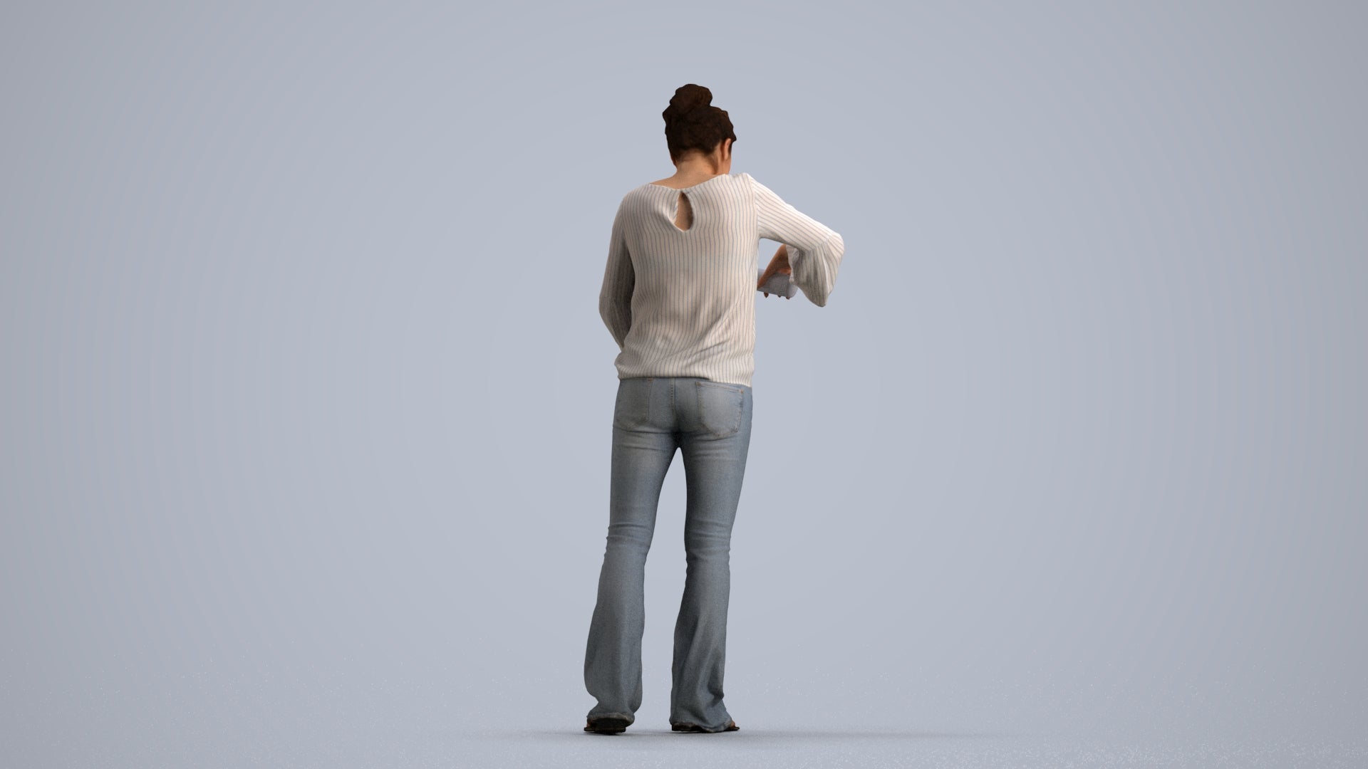 3D scanned woman standing casual, photorealistic archviz people for Enscape and SketchUp, front view render