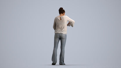 3D scanned woman standing casual, photorealistic archviz people for Enscape and SketchUp, front view render