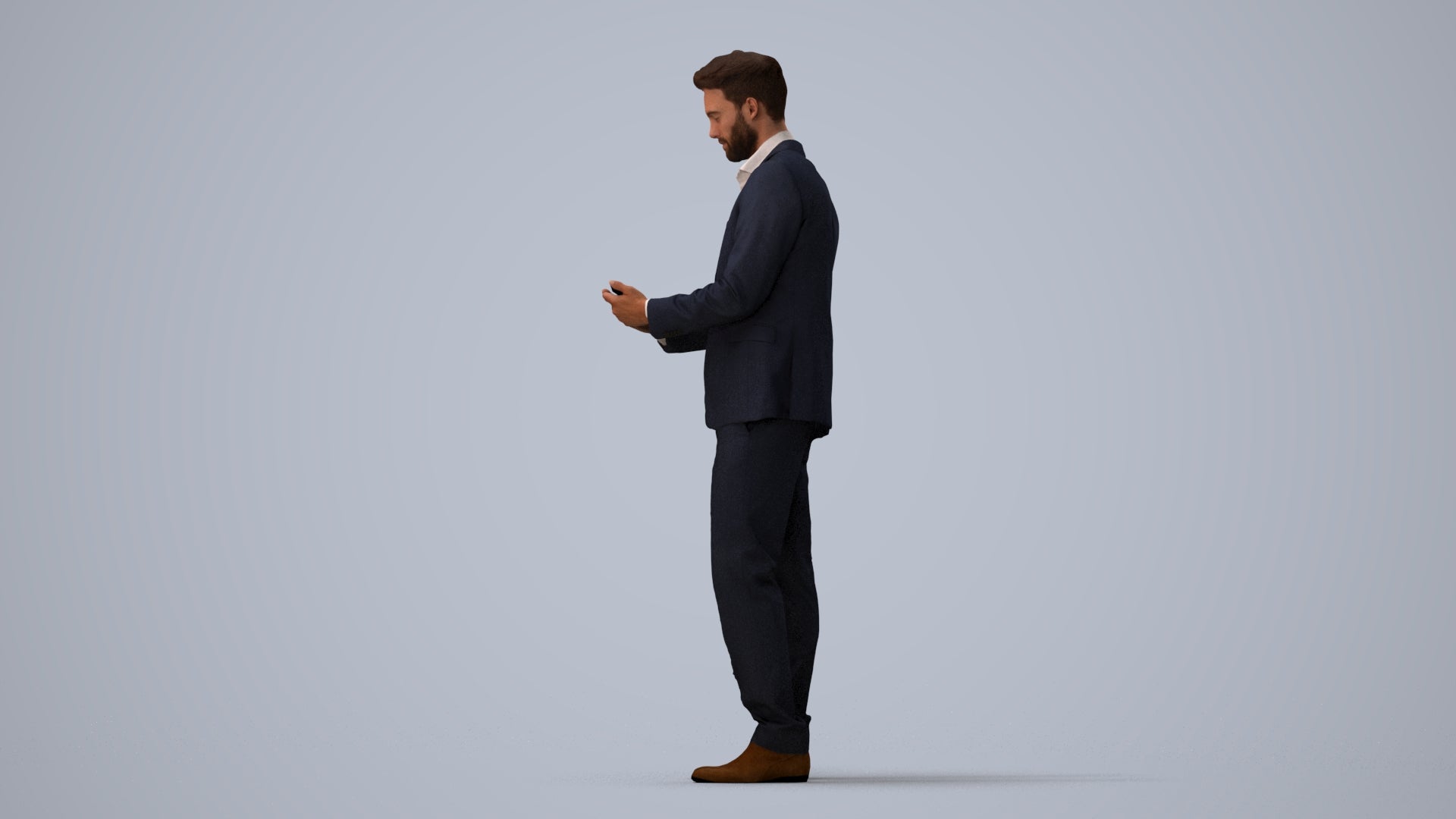 realistic 3D human man business, archviz people FBX OBJ for Blender, three-quarter view render