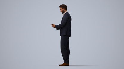 realistic 3D human man business, archviz people FBX OBJ for Blender, three-quarter view render