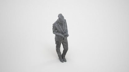 3D human model woman business standing, photogrammetry scanned person for archviz, wireframe three-quarter view